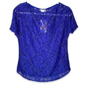 NWT Honey & Lace Valencia Blue Lace Shirt Extra Small